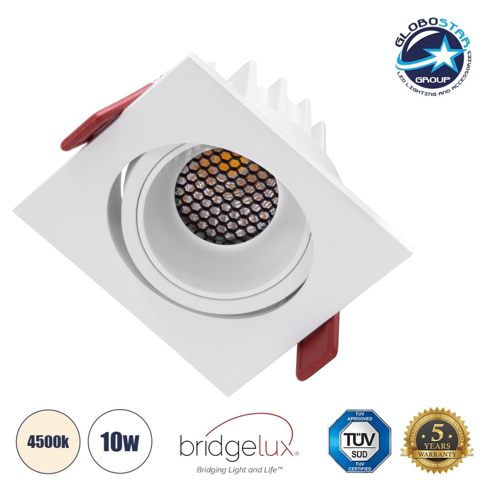 GLOBOSTAR® LEO-SQ 60290 Χωνευτό Κινούμενο Downlight Σποτ με Honeycomb Anti Glare Reflector LED 10W 1300lm 38° AC 220-240V IP20 Φυσικό Λευκό 4500K - Bridgelux COB Chip & TÜV SÜD Driver - Λευκό Ματ - Μ8.5 x Π8.5 x Υ6.6cm - Q7.5 x 7.5cm - 5 Χρόνια Εγγύηση